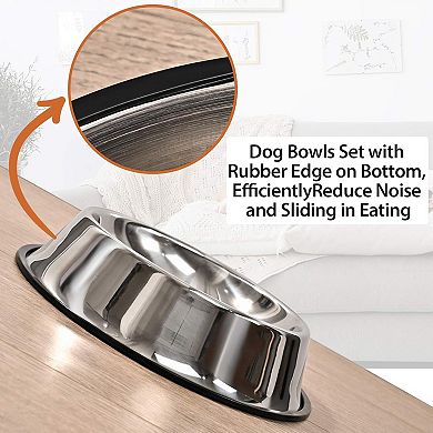 2Packs Stainless Steel Dog Bowl with Anti-Skid Rubber Base for Small/Medium/Large Pet (26oz)