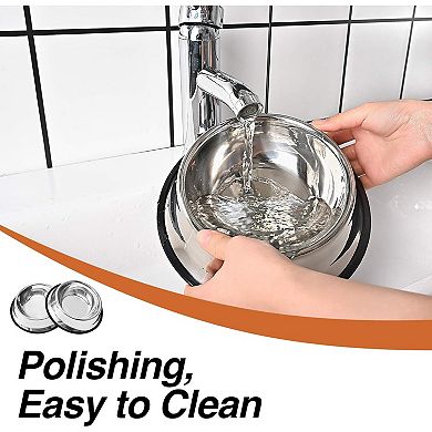 2Packs Stainless Steel Dog Bowl with Anti-Skid Rubber Base for Small/Medium/Large Pet (26oz)