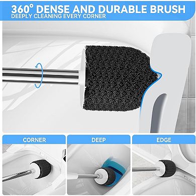 Toilet Brush and Holder with Stainless Steel Handle, Space Saving, Durable Bristles