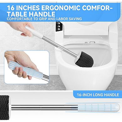 Toilet Brush and Holder with Stainless Steel Handle, Space Saving, Durable Bristles