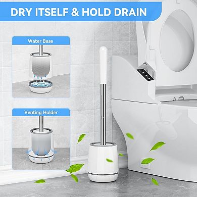 Toilet Brush and Holder with Stainless Steel Handle, Space Saving, Durable Bristles
