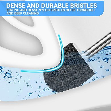 Toilet Brush and Holder with Stainless Steel Handle, Space Saving, Durable Bristles