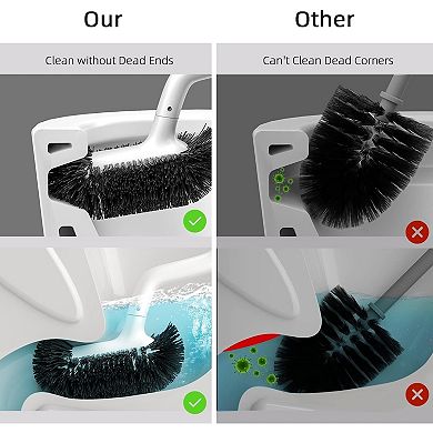 Toilet Bowl Brush Holder Set:Under Rim with Curved Bristle for Dead Corner Clean