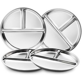 4 Stainless Steel Kids Plates, 9" , Non Toxic Camping Metal Snack Plate for Eating