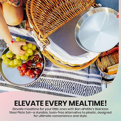 Children's Stainless Steel 4 pcs Plate Set, Matte Finish, Toxin Free, BPA Free