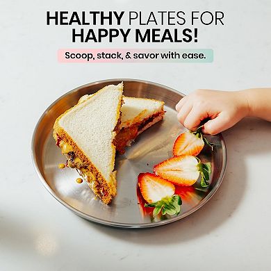 Children's Stainless Steel 4 pcs Plate Set, Matte Finish, Toxin Free, BPA Free