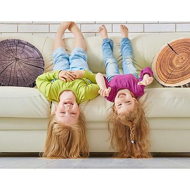 2 PCS Decorative Round Throw Pillow, 3D Digital Print Comfortable Kids Funny Cute Wood Pillow