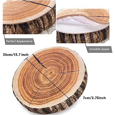 2 PCS Decorative Round Throw Pillow, 3D Digital Print Comfortable Kids Funny Cute Wood Pillow