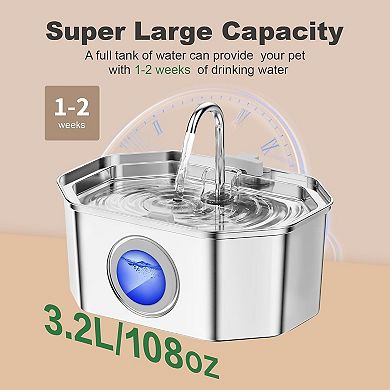 Cat Water Fountain Stainless Steel 108oz/3.2L, Automatic Pet Fountain