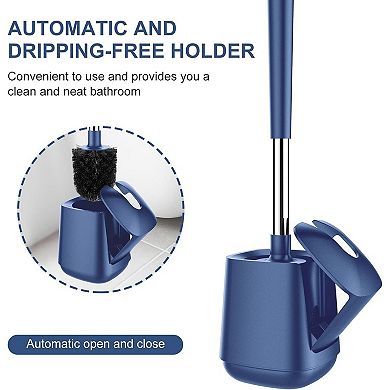 Toilet Brush and Holder, Self Closing Lid Toilet Bowl Brushes Holder