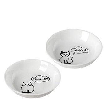 2 pc Little Cat Bowls,5Inch Cat Food Bowl for Indoor Cats,Cute Kittens Plate Set