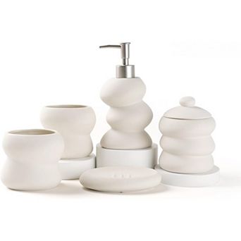 Bathroom Ceramic Accessory Set 5PCS, Irregular Shape, Home Apartment Minimalist Decor