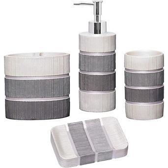 4 pc Modern Bathroom Accessories Set, Luxury Contemporary Grey Decor Unique Design
