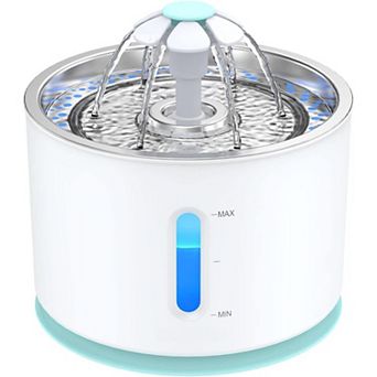 2.4L/84oz Cat Water Fountain Stainless Steel Top, Pet Water Fountain with LED Light
