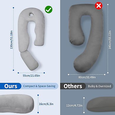 U-Shaped Full Body Pillow, 51-Inch Cooling Pregnancy Pillow with Ear Piercing Desig