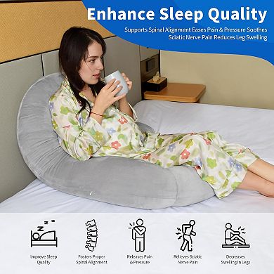 U-Shaped Full Body Pillow, 51-Inch Cooling Pregnancy Pillow with Ear Piercing Desig