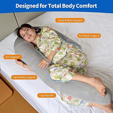 U-Shaped Full Body Pillow, 51-Inch Cooling Pregnancy Pillow with Ear Piercing Desig