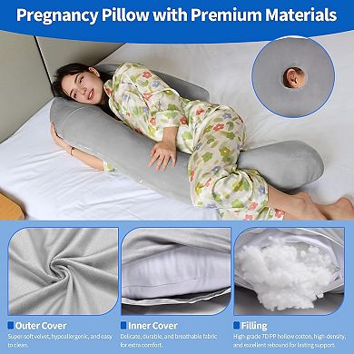 U-Shaped Full Body Pillow, 51-Inch Cooling Pregnancy Pillow with Ear Piercing Desig