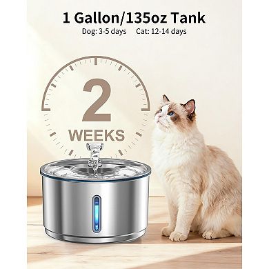 Stainless Steel Cat Water Fountain, 1Gallon/135oz Automatic Pet Drinking Fountain