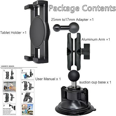 iPad Holder for Car Dashboard Windshield,Aluminum Arm Heavy Duty,Tablet Suction Mount