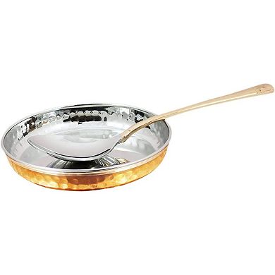 Stainless Steel Copper Traditional Dinner Set Of Thali Plate, Bowls, Glass And Spoon, 13''