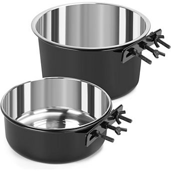 2 pc Large Dog Food Water Bowl for Cage with Upgraded Clamp Holder, Pet Kennel Hanging Bowls