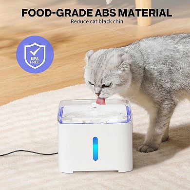 Cat Water Fountain Quiet,67oz/2.0L Water Fountains with LED Light and Water Level Window
