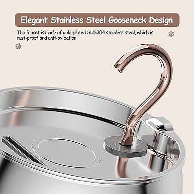 Water Fountain Stainless Steel,2.5L/84oz Gooseneck Kitty Cat Fountain for Drinking Spout