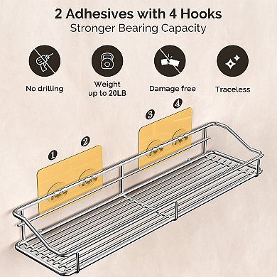 Bathroom Shelf Organizer Shower Caddy Storage Kitchen Rack, Traceless Transparent Adhesive