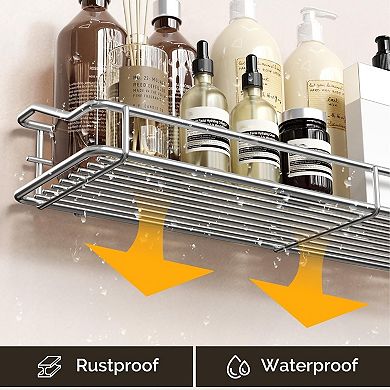 Bathroom Shelf Organizer Shower Caddy Storage Kitchen Rack, Traceless Transparent Adhesive