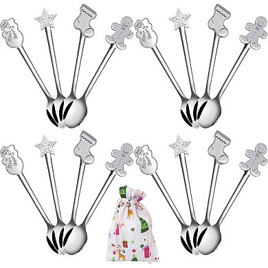 16 Pack Christmas Mini Spoons Set Stainless Steel Spoon for Coffee Tea Soup Sugar Dessert