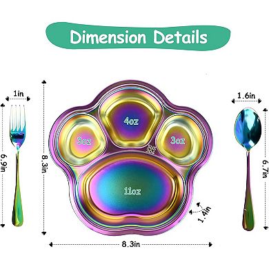 Stainless Steel Dinner Set - Plate Spoon&Fork, Cat-paw shape, Toxin Free, BPA Free