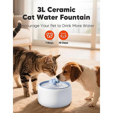 Ceramic Cat Water Fountain,3L/101oz Ceramic Pet Fountain,Automatic Water Fountain