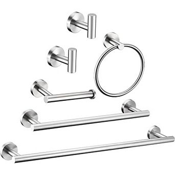 6 pc Brushed Nickel Bathroom Hardware Accessories Set, Heavy Duty, Wall Mounted