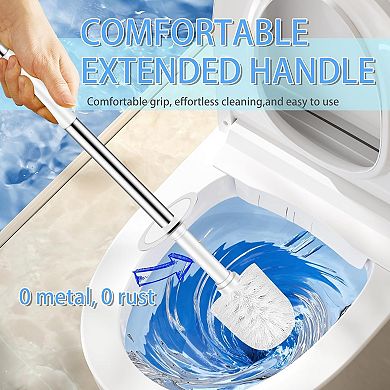 Toilet Brush and Holder, Stainless Handle, Hard Bristles, Drip-Proof, Easy to Assemble