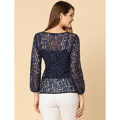 2 Packs Women's Elegant Tie Waist Long Sleeve Tops Lace Peplum Blouses