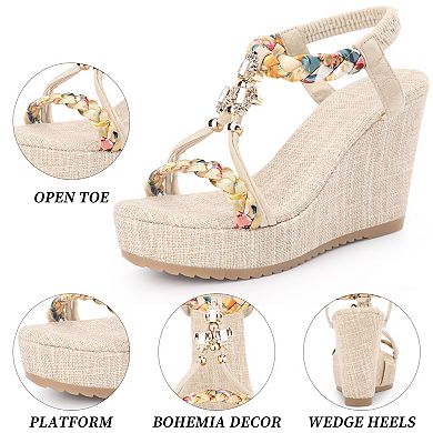 Women's Bohemia Pull on Platform Wedge Heel Sandals