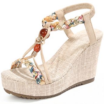 Women's Bohemia Pull on Platform Wedge Heel Sandals