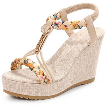 Women's Bohemia Pull on Platform Wedge Heel Sandals