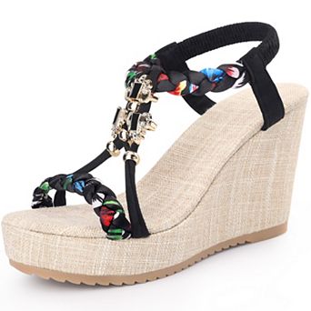 Women's Bohemia Pull on Platform Wedge Heel Sandals