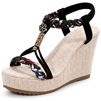 Women's Bohemia Pull on Platform Wedge Heel Sandals