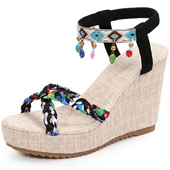 Women's Bohemia Pull on Platform Wedge Heel Sandals