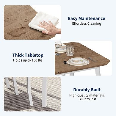 4 Person Modern Metal & Wood Dining Table Set, Cushioned Seats, Chamfered Edge for Small Spaces