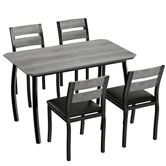 4 Person Modern Metal & Wood Dining Table Set, Cushioned Seats, Chamfered Edge for Small Spaces