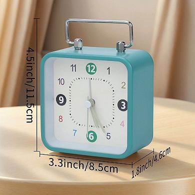 Mechanical Alarm Clock with Handle, Metal Casing, Non-Tick Movement for Nightstand 3.3"x1.8"x4.5"