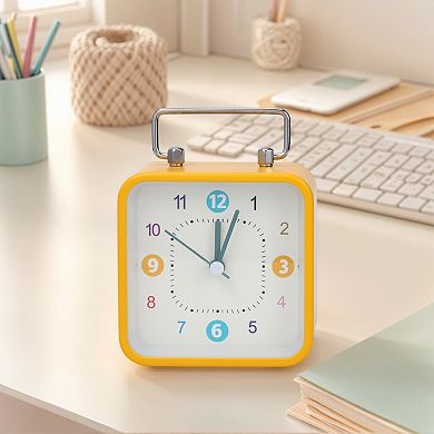 Mechanical Alarm Clock with Handle, Metal Casing, Non-Tick Movement for Nightstand 3.3"x1.8"x4.5"