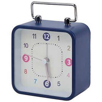 Mechanical Alarm Clock with Handle, Metal Casing, Non-Tick Movement for Nightstand 3.3"x1.8"x4.5"