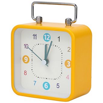 Mechanical Alarm Clock with Handle, Metal Casing, Non-Tick Movement for Nightstand 3.3"x1.8"x4.5"