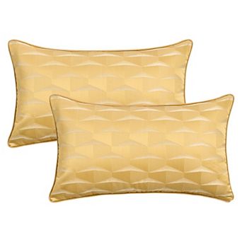 2 pc Satin Soft Throw Pillow, 3D Geometric Textured Decorative Throw Pillow Covers 12x20/18x18 Inch