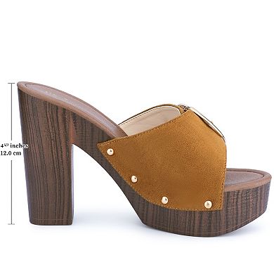 Women's Buckle Chunky High Heels Slip on Platform Sandals